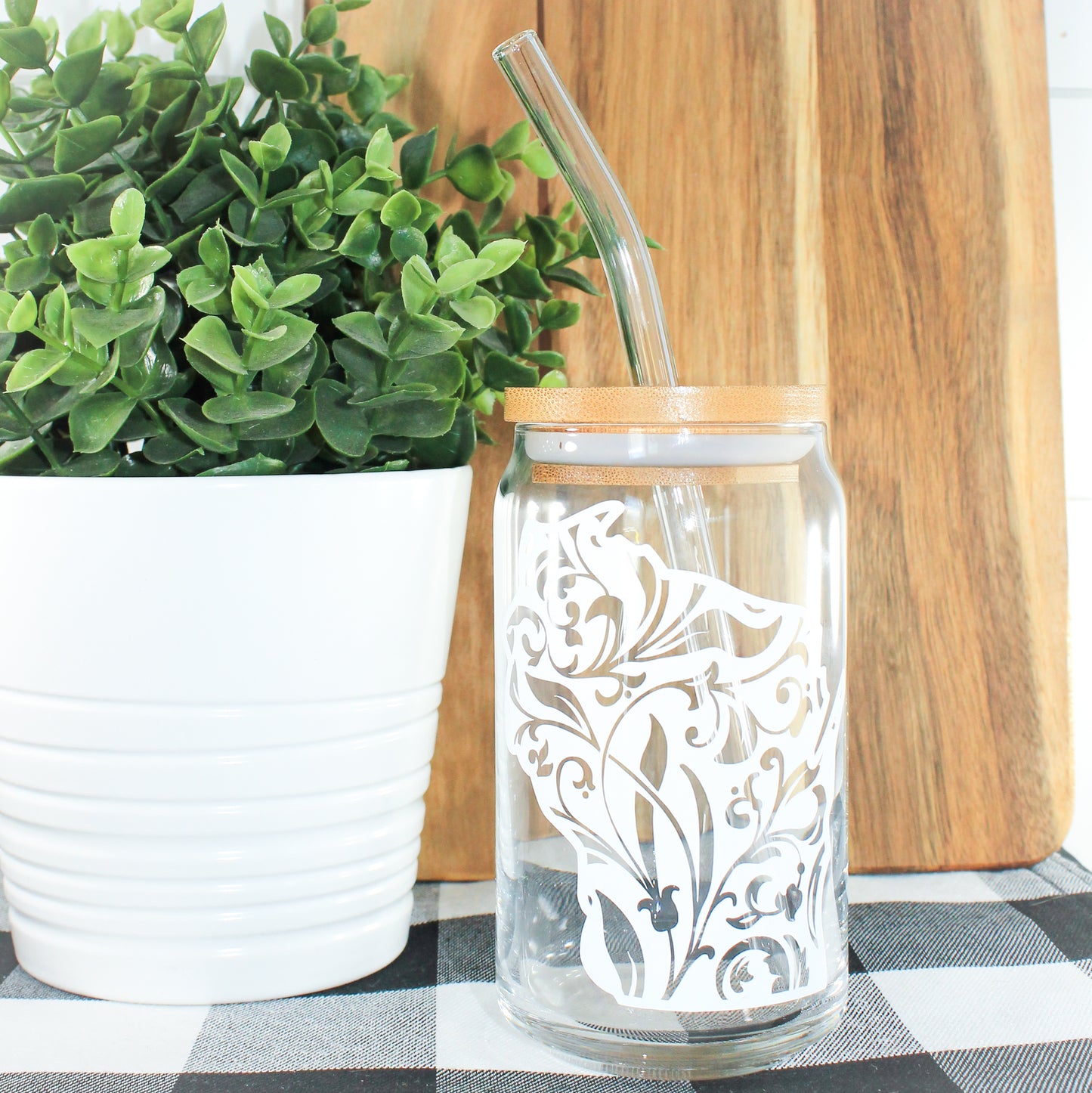 Floral WI Can Glass Tumbler