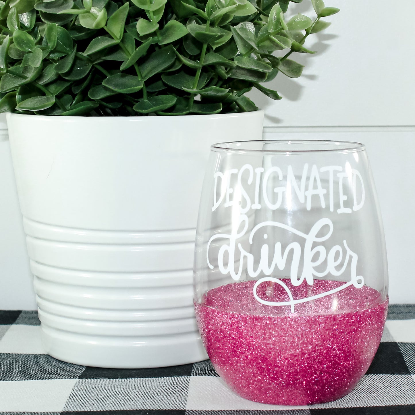 Designated Drinker Glitter Wine Glass