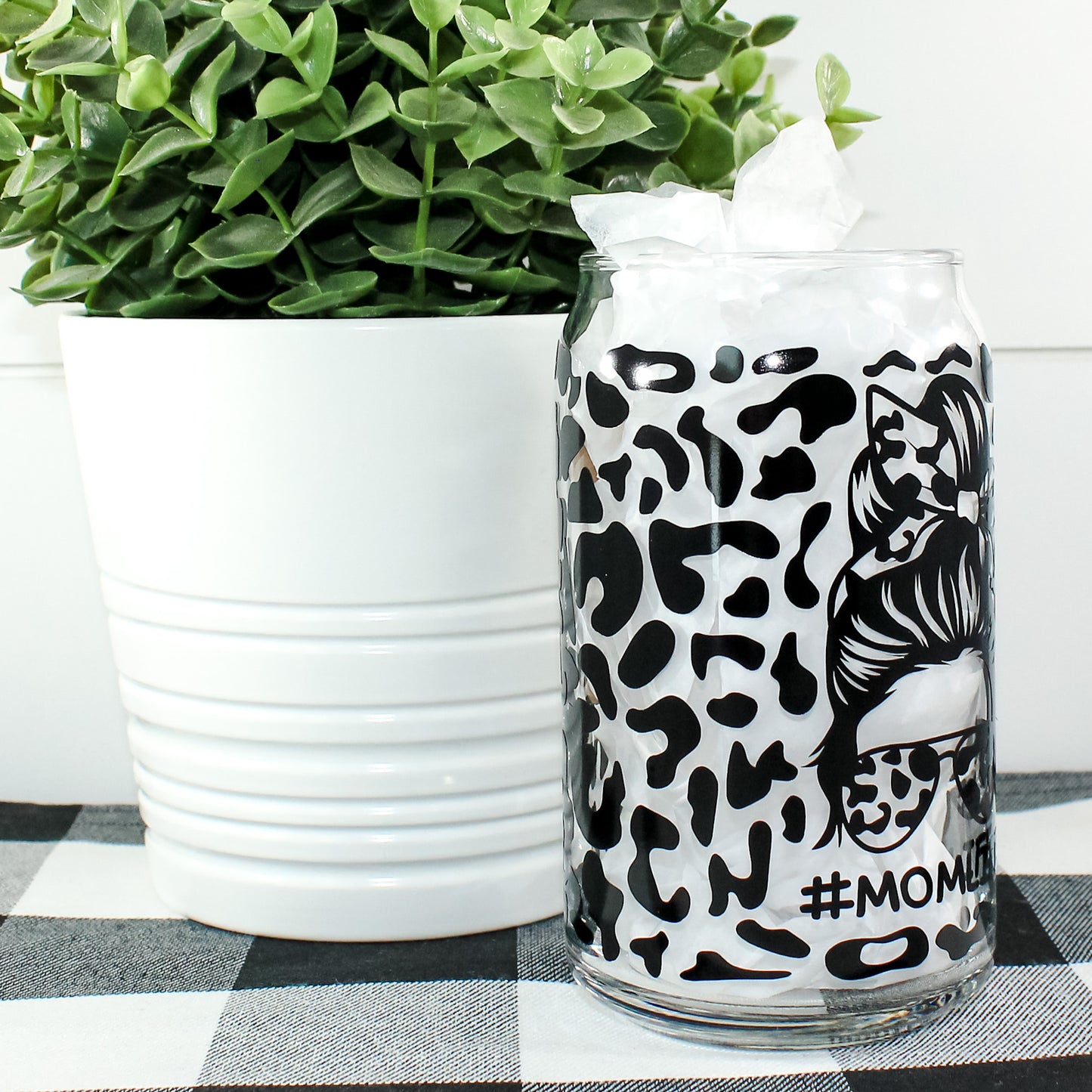 Leopard Wrap Mom Life Can Glass Tumbler